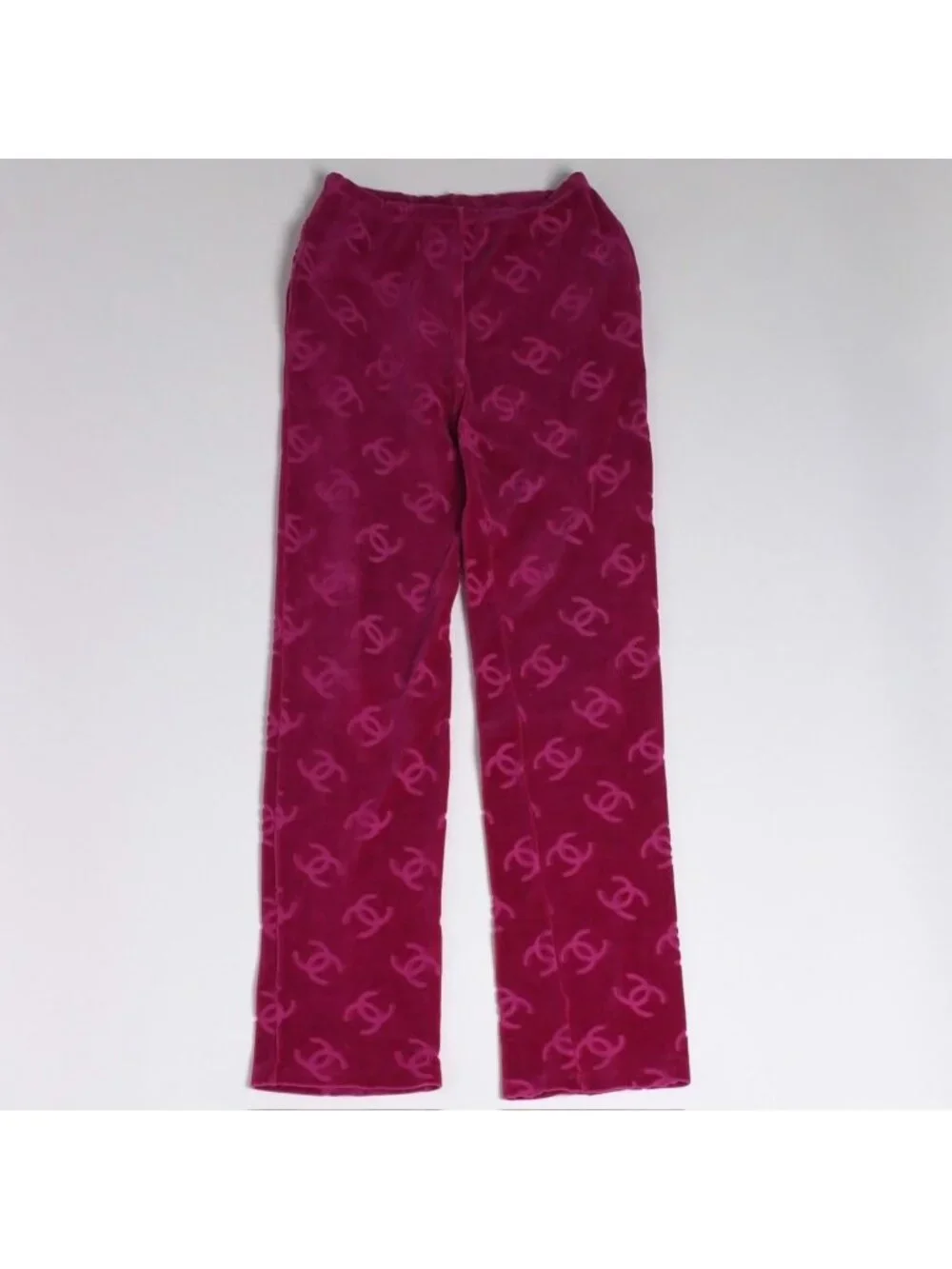 Chanel Vintage Velour Pants CC Logo Pink Archive Karl Lagerfeld
